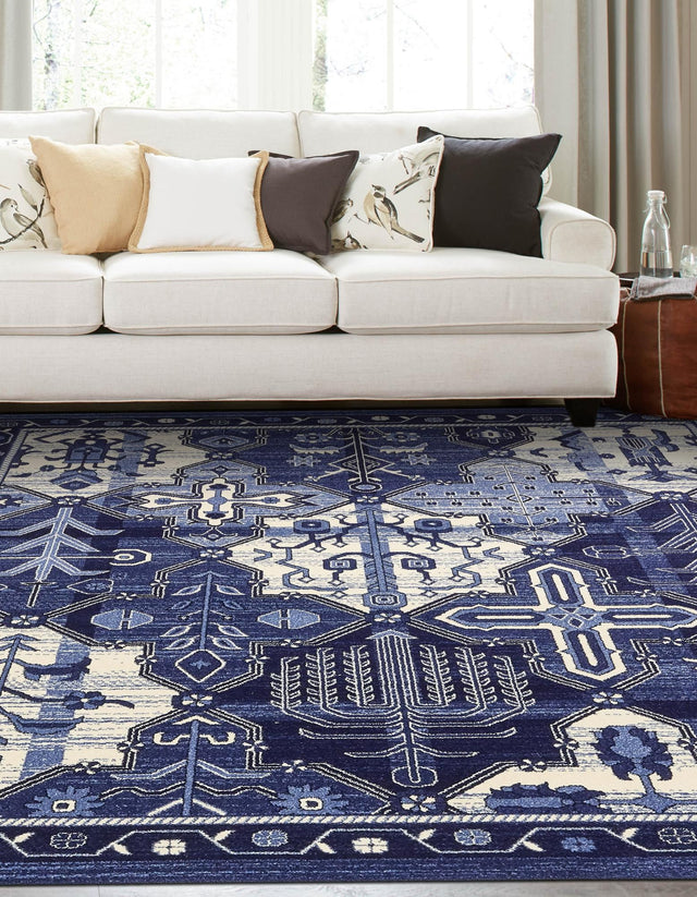 Blue 7' 10 x 7' 10 La Jolla Square Area Rug 100% Polypropylene Traditional Pattern Easy Clean Carpet for Living, Dining, Bedroom, Office for Sale at Rug Engine