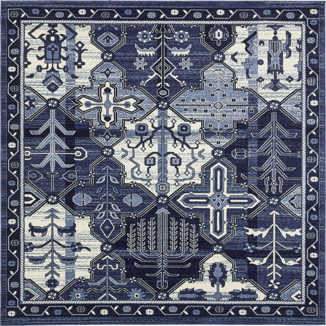 Blue 7' 10 x 7' 10 La Jolla Square Area Rug 100% Polypropylene Traditional Pattern Easy Clean Carpet for Living, Dining, Bedroom, Office for Sale at Rug Engine