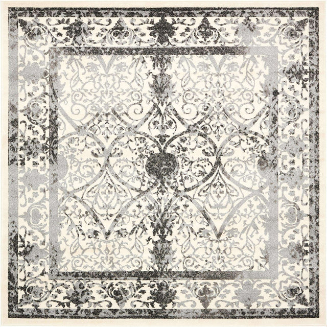 Ivory and Gray 7' 10 x 7' 10 La Jolla Square Area Rug 100% Polypropylene Traditional Pattern Easy Clean Carpet for Living, Dining, Bedroom, Office for Sale at Rug Engine