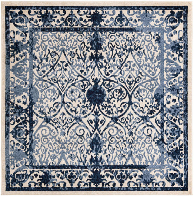 Ivory and Blue 7' 10 x 7' 10 La Jolla Square Area Rug 100% Polypropylene Traditional Pattern Easy Clean Carpet for Living, Dining, Bedroom, Office for Sale at Rug Engine