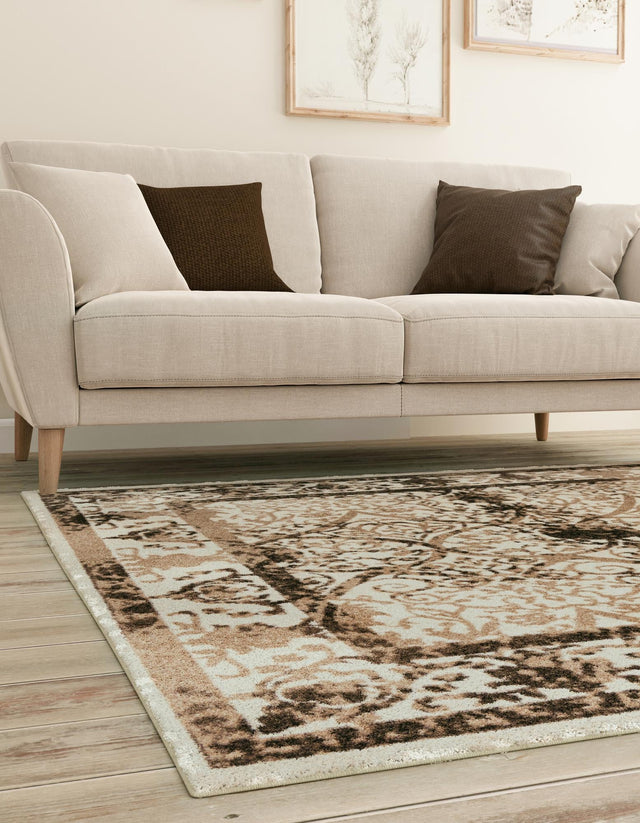 Beige 7' 10 x 7' 10 La Jolla Square Area Rug 100% Polypropylene Traditional Pattern Easy Clean Carpet for Living, Dining, Bedroom, Office for Sale at Rug Engine