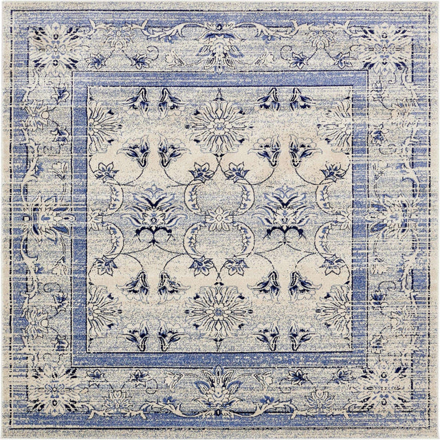 Ivory Blue 7' 10 x 7' 10 La Jolla Square Area Rug 100% Polypropylene Traditional Pattern Easy Clean Carpet for Living, Dining, Bedroom, Office for Sale at Rug Engine