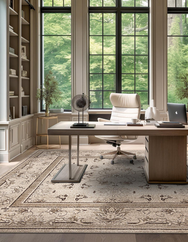 Ivory 7' 10 x 7' 10 La Jolla Square Area Rug 100% Polypropylene Traditional Pattern Easy Clean Carpet for Living, Dining, Bedroom, Office for Sale at Rug Engine