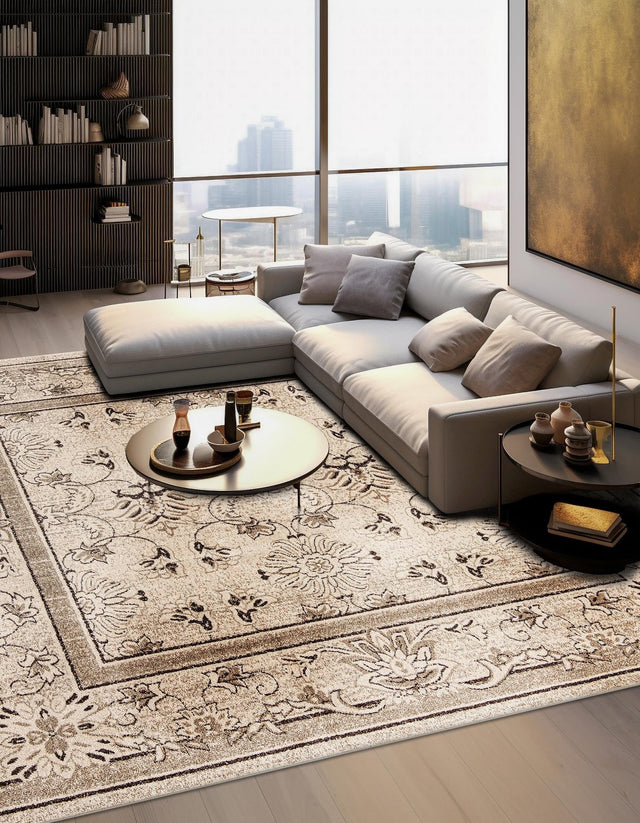 Ivory 10' x 10' La Jolla Square Area Rug 100% Polypropylene Traditional Pattern Easy Clean Carpet for Living, Dining, Bedroom, Office for Sale at Rug Engine