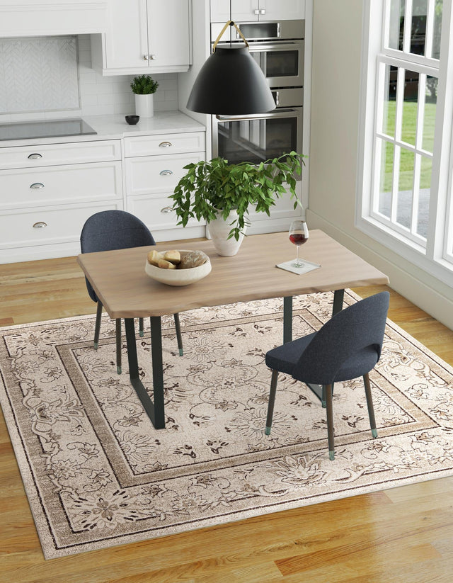 Ivory 10' x 10' La Jolla Square Area Rug 100% Polypropylene Traditional Pattern Easy Clean Carpet for Living, Dining, Bedroom, Office for Sale at Rug Engine
