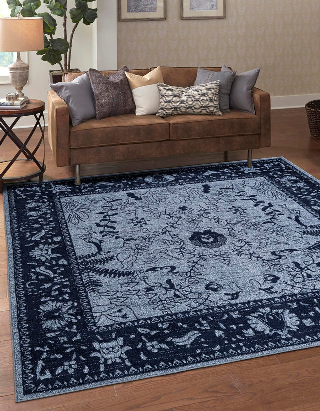 Blue 6' 1 x 6' 1 La Jolla Square Area Rug 100% Polypropylene Traditional Pattern Easy Clean Carpet for Living, Dining, Bedroom, Office for Sale at Rug Engine
