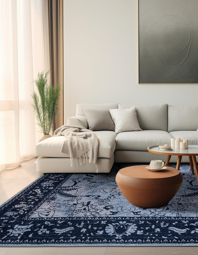 Blue 6' 1 x 6' 1 La Jolla Square Area Rug 100% Polypropylene Traditional Pattern Easy Clean Carpet for Living, Dining, Bedroom, Office for Sale at Rug Engine