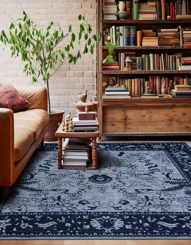 Blue 6' 1 x 6' 1 La Jolla Square Area Rug 100% Polypropylene Traditional Pattern Easy Clean Carpet for Living, Dining, Bedroom, Office for Sale at Rug Engine
