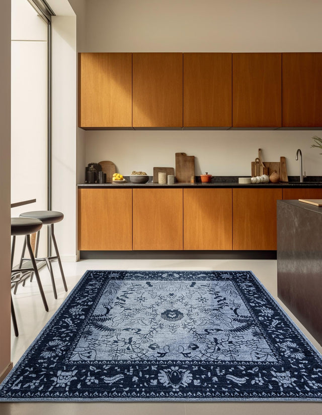 Blue 6' 1 x 6' 1 La Jolla Square Area Rug 100% Polypropylene Traditional Pattern Easy Clean Carpet for Living, Dining, Bedroom, Office for Sale at Rug Engine