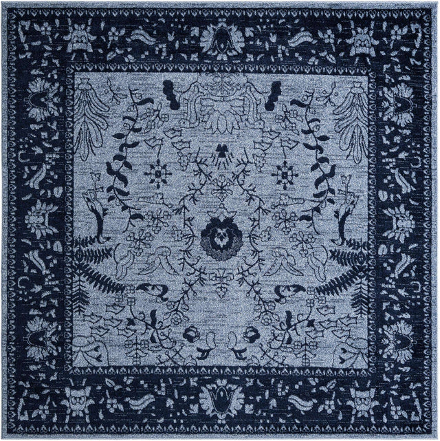 Blue 7' 10 x 7' 10 La Jolla Square Area Rug 100% Polypropylene Traditional Pattern Easy Clean Carpet for Living, Dining, Bedroom, Office for Sale at Rug Engine