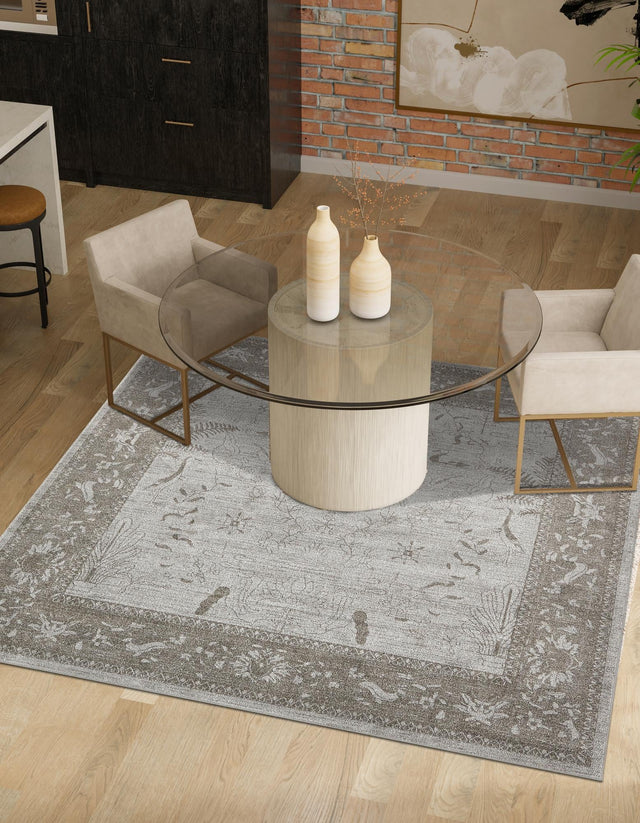Light Gray 7' 10 x 7' 10 La Jolla Square Area Rug 100% Polypropylene Traditional Pattern Easy Clean Carpet for Living, Dining, Bedroom, Office for Sale at Rug Engine