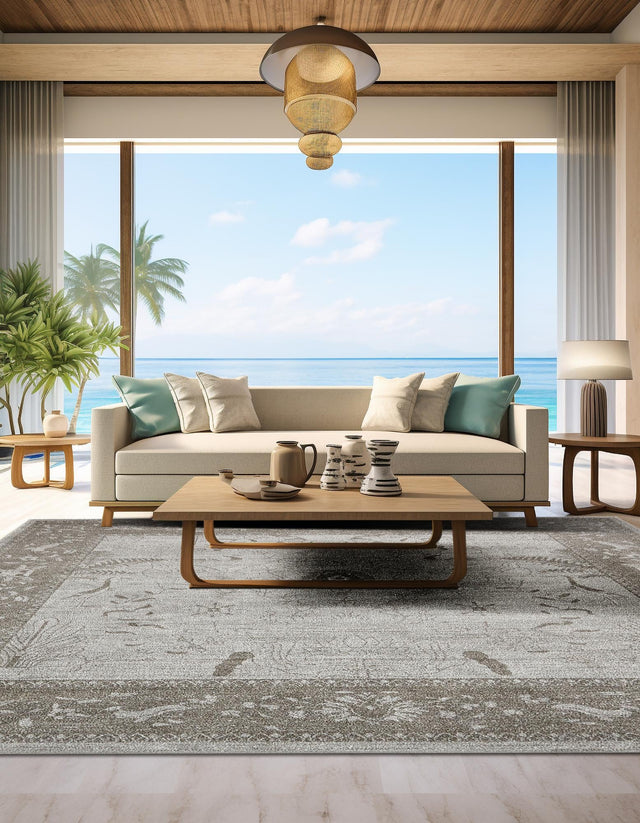 Light Gray 7' 10 x 7' 10 La Jolla Square Area Rug 100% Polypropylene Traditional Pattern Easy Clean Carpet for Living, Dining, Bedroom, Office for Sale at Rug Engine