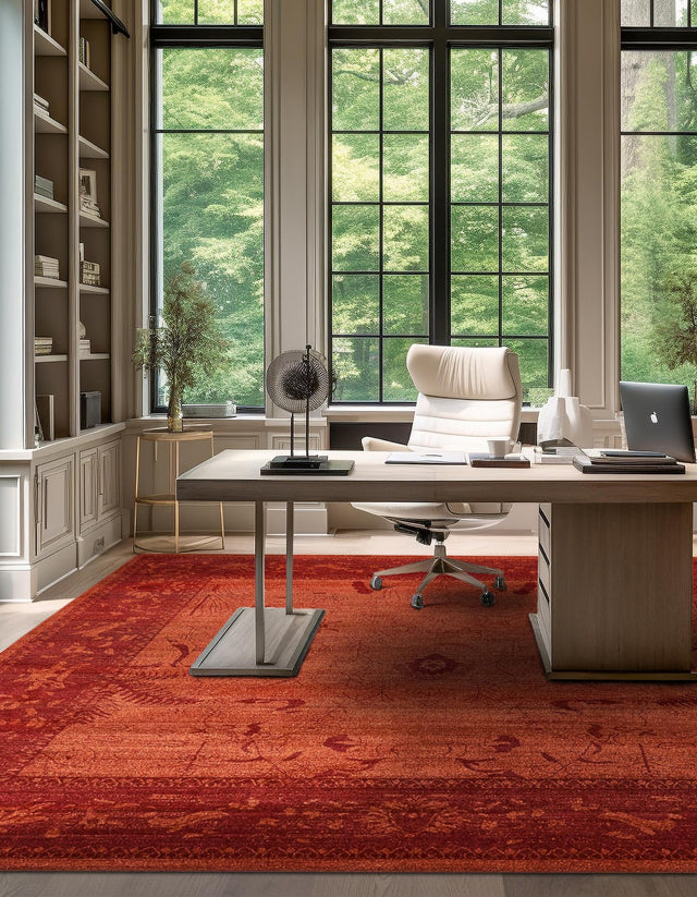 Rust Red 7' 10 x 7' 10 La Jolla Square Area Rug 100% Polypropylene Traditional Pattern Easy Clean Carpet for Living, Dining, Bedroom, Office for Sale at Rug Engine