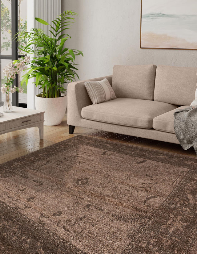 Brown 7' 10 x 7' 10 La Jolla Square Area Rug 100% Polypropylene Traditional Pattern Easy Clean Carpet for Living, Dining, Bedroom, Office for Sale at Rug Engine