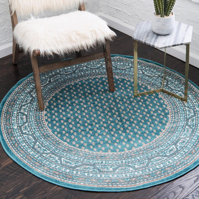 Turquoise 5' 1 x 5' 1 Williamsburg Round Area Rug 100% Polypropylene With Cotton Backing Durable Easy Clean Stain Resistant Carpet for Sale at Rug Engine