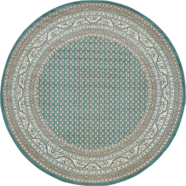 Turquoise 5' 1 x 5' 1 Williamsburg Round Area Rug 100% Polypropylene With Cotton Backing Durable Easy Clean Stain Resistant Carpet for Sale at Rug Engine