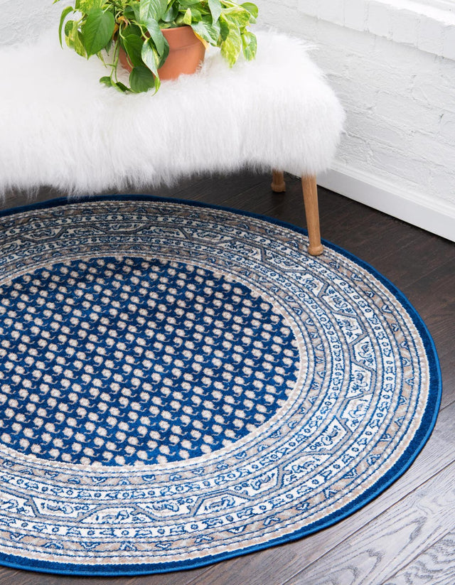 Blue 5' 1 x 5' 1 Williamsburg Round Area Rug 100% Polypropylene With Cotton Backing Durable Easy Clean Stain Resistant Carpet for Sale at Rug Engine
