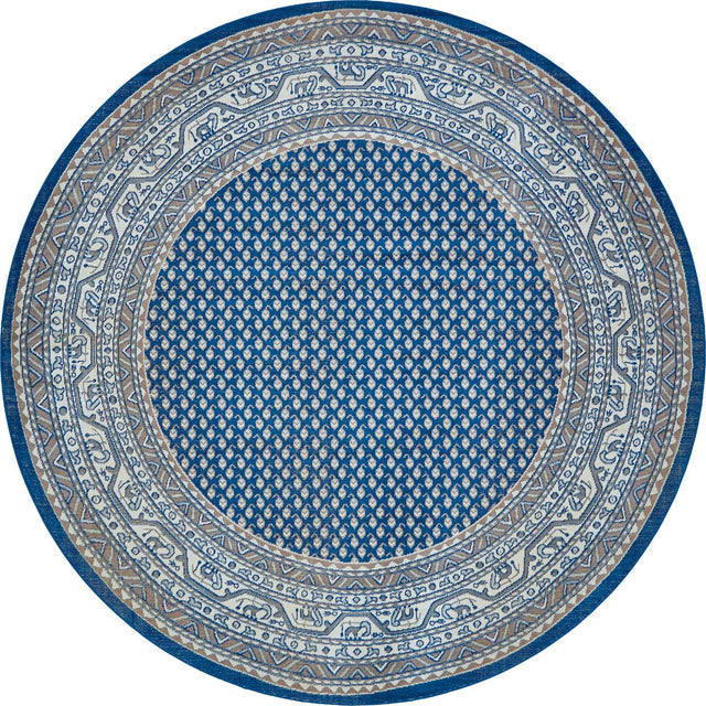 Blue 5' 1 x 5' 1 Williamsburg Round Area Rug 100% Polypropylene With Cotton Backing Durable Easy Clean Stain Resistant Carpet for Sale at Rug Engine