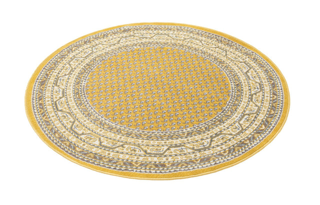 Yellow 5' 3 x 5' 3 Williamsburg Round Area Rug 100% Polypropylene With Cotton Backing Durable Easy Clean Stain Resistant Carpet for Sale at Rug Engine