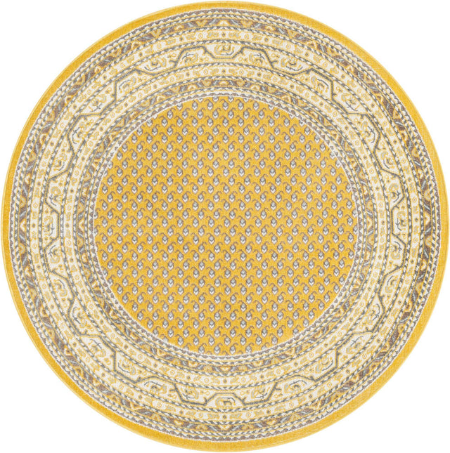 Yellow 5' 3 x 5' 3 Williamsburg Round Area Rug 100% Polypropylene With Cotton Backing Durable Easy Clean Stain Resistant Carpet for Sale at Rug Engine