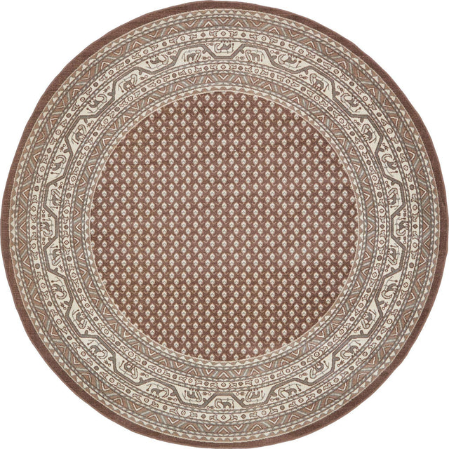 Brown 8' x 8' Williamsburg Round Area Rug 100% Polypropylene With Cotton Backing Durable Easy Clean Stain Resistant Carpet for Sale at Rug Engine