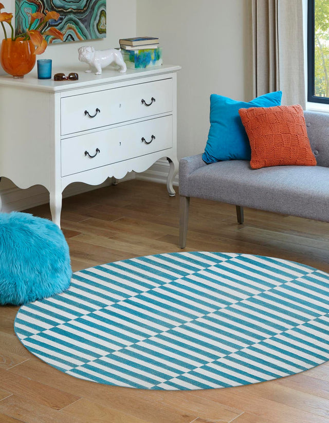 Turquoise 5' 3 x 5' 3 Williamsburg Round Area Rug 100% Polypropylene With Cotton Backing Durable Easy Clean Stain Resistant Carpet for Sale at Rug Engine