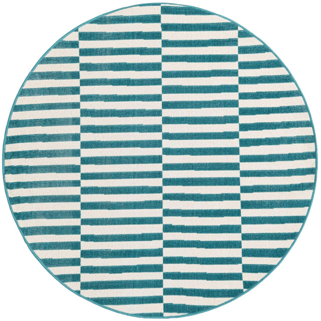 Turquoise 5' 3 x 5' 3 Williamsburg Round Area Rug 100% Polypropylene With Cotton Backing Durable Easy Clean Stain Resistant Carpet for Sale at Rug Engine