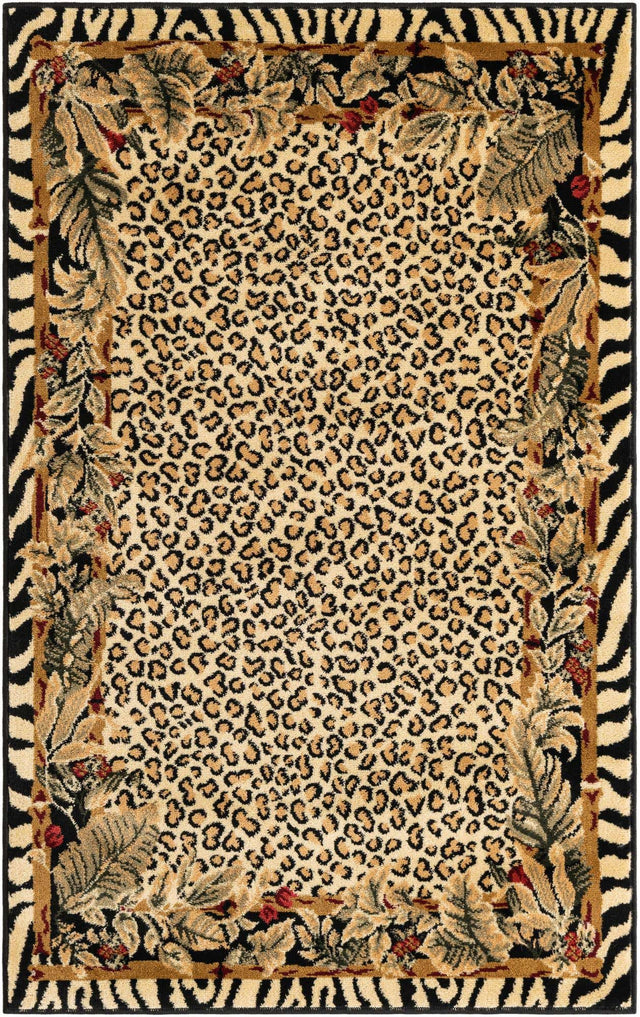 Cream 3' 1 x 5' 3 Wildlife Rectangle Area Rug Animal Print Safari Jungle Inspired Carpet for Unique Modern Interior Design for Sale at Rug Engine