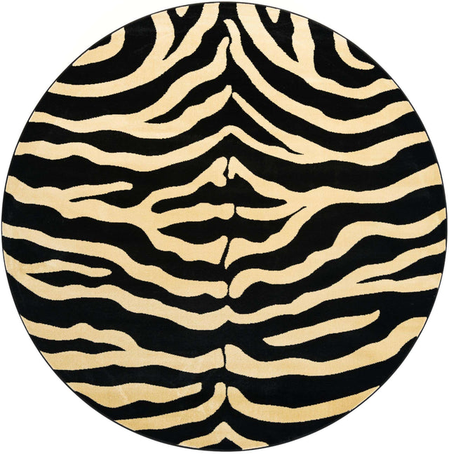 Black 7' 10 x 7' 10 Wildlife Round Area Rug Animal Print Safari Jungle Inspired Carpet for Unique Modern Interior Design for Sale at Rug Engine