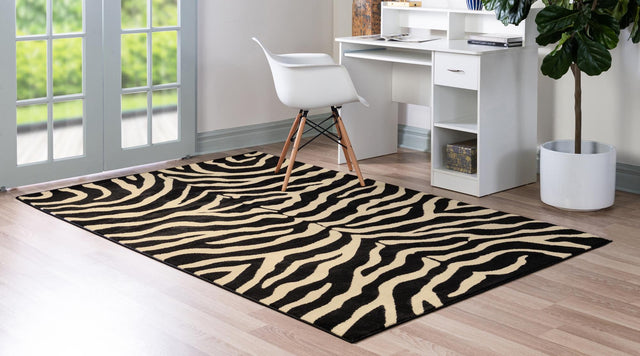 Black 5' 3 x 8' Wildlife Rectangle Area Rug Animal Print Safari Jungle Inspired Carpet for Unique Modern Interior Design for Sale at Rug Engine