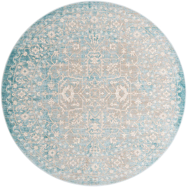 Light Blue 8' x 8' New Classical Round Area Rug 70% Polypropylene & 30% Polyester Traditional Vintage Distressed Carpet for Interior Design Home Decor for Sale at Rug Engine
