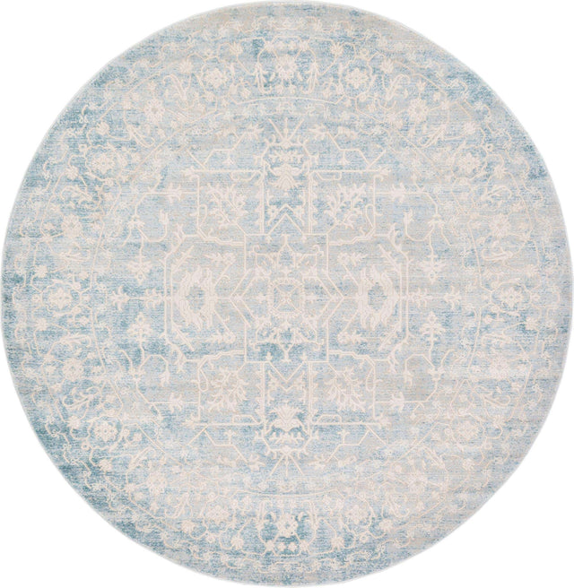 Light Blue 6' 1 x 6' 1 New Classical Round Area Rug 70% Polypropylene & 30% Polyester Traditional Vintage Distressed Carpet for Interior Design Home Decor for Sale at Rug Engine