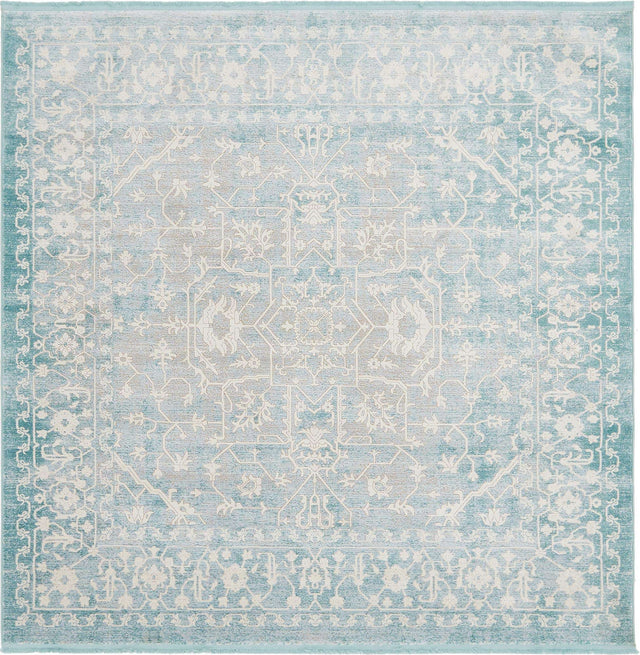 Light Blue 8' x 8' New Classical Square Area Rug 70% Polypropylene & 30% Polyester Traditional Vintage Distressed Carpet for Interior Design Home Decor for Sale at Rug Engine