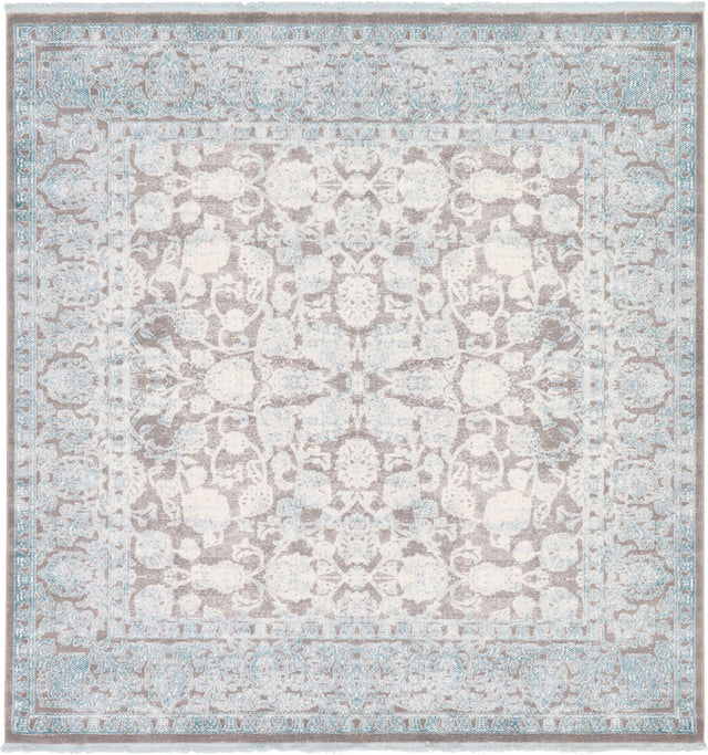 Light Blue 8' x 8' New Classical Square Area Rug 70% Polypropylene & 30% Polyester Traditional Vintage Distressed Carpet for Interior Design Home Decor for Sale at Rug Engine