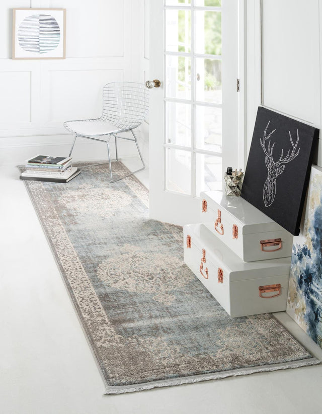 Light Blue 2' 7 x 12' New Classical Runner Area Rug 70% Polypropylene & 30% Polyester Traditional Vintage Distressed Carpet for Interior Design Home Decor for Sale at Rug Engine