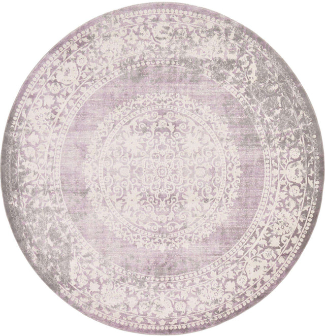 Purple 8' x 8' New Classical Round Area Rug 70% Polypropylene & 30% Polyester Traditional Vintage Distressed Carpet for Interior Design Home Decor for Sale at Rug Engine