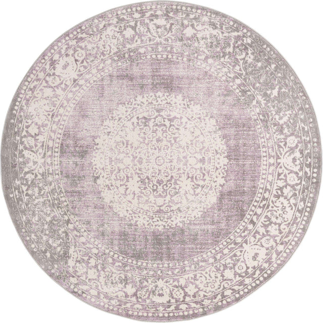Purple 6' x 6' New Classical Round Area Rug 70% Polypropylene & 30% Polyester Traditional Vintage Distressed Carpet for Interior Design Home Decor for Sale at Rug Engine
