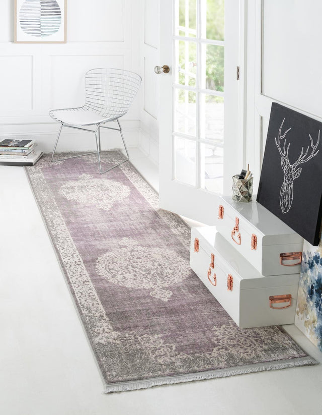 Purple 2' 7 x 12' New Classical Runner Area Rug 70% Polypropylene & 30% Polyester Traditional Vintage Distressed Carpet for Interior Design Home Decor for Sale at Rug Engine