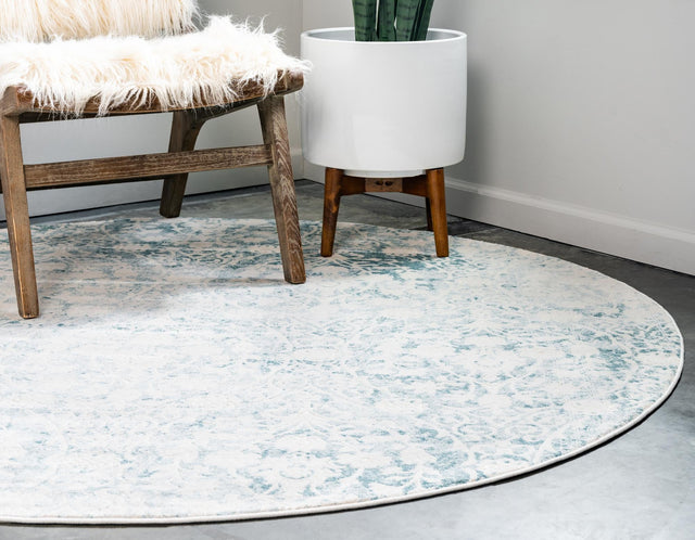 Light Blue 6' 1 x 6' 1 New Classical Round Area Rug 70% Polypropylene & 30% Polyester Traditional Vintage Distressed Carpet for Interior Design Home Decor for Sale at Rug Engine