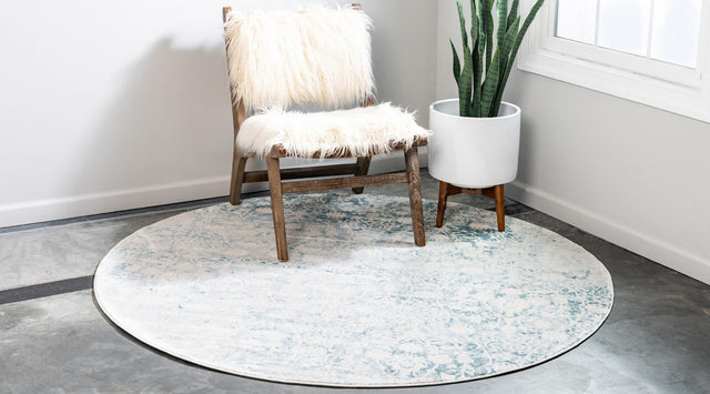 Light Blue 6' 1 x 6' 1 New Classical Round Area Rug 70% Polypropylene & 30% Polyester Traditional Vintage Distressed Carpet for Interior Design Home Decor for Sale at Rug Engine