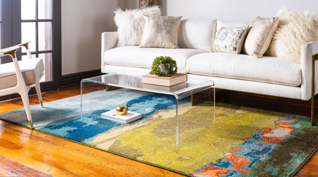 Blue 10' 6 x 16' 5 Estrella Rectangle Area Rug 100% Polypropylene Non-Shedding Stain Resistant Carpet Colorful Modern Abstract Design Easy Clean for Home Decor for Sale at Rug Engine