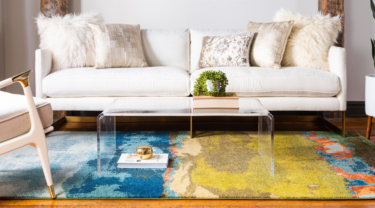 Blue 10' 6 x 16' 5 Estrella Rectangle Area Rug 100% Polypropylene Non-Shedding Stain Resistant Carpet Colorful Modern Abstract Design Easy Clean for Home Decor for Sale at Rug Engine