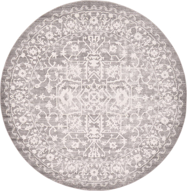 Light Gray 8' x 8' New Classical Round Area Rug 70% Polypropylene & 30% Polyester Traditional Vintage Distressed Carpet for Interior Design Home Decor for Sale at Rug Engine