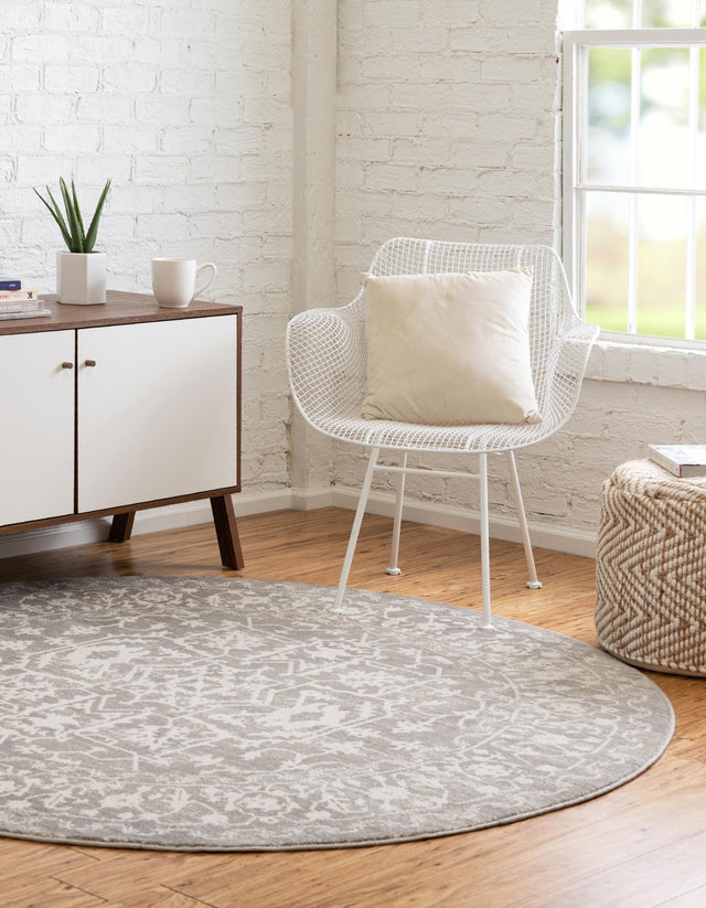 Light Gray 8' x 8' New Classical Round Area Rug 70% Polypropylene & 30% Polyester Traditional Vintage Distressed Carpet for Interior Design Home Decor for Sale at Rug Engine