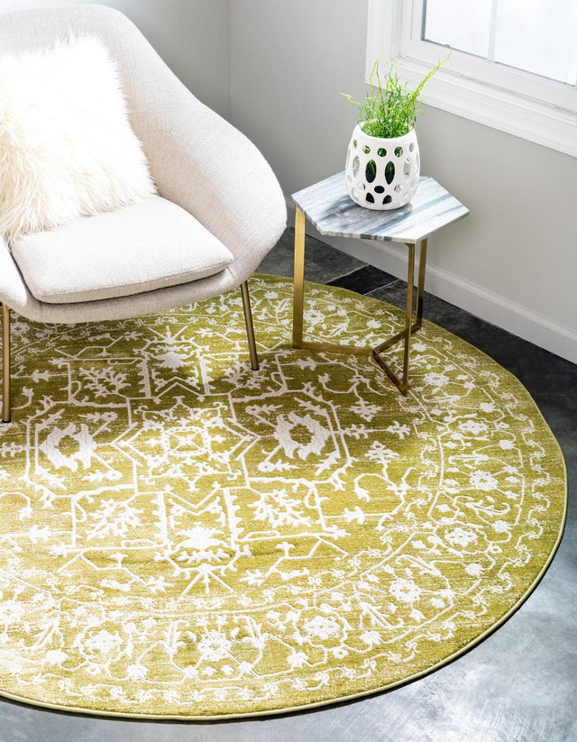 Light Green 8' x 8' New Classical Round Area Rug 70% Polypropylene & 30% Polyester Traditional Vintage Distressed Carpet for Interior Design Home Decor for Sale at Rug Engine