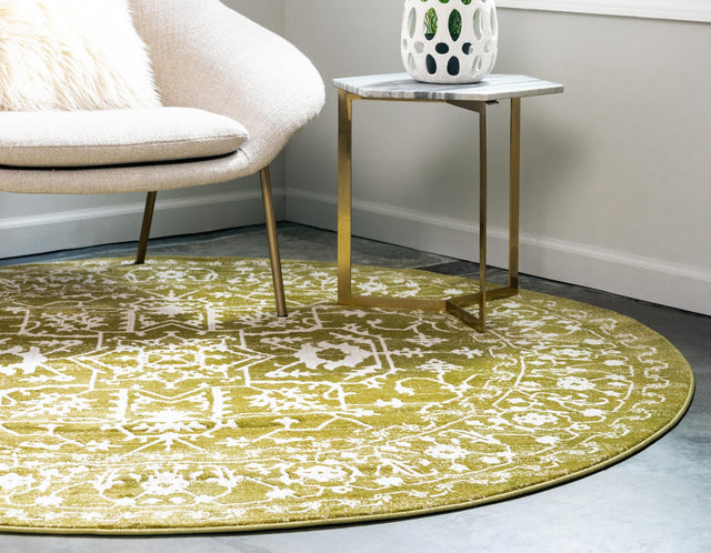 Light Green 8' x 8' New Classical Round Area Rug 70% Polypropylene & 30% Polyester Traditional Vintage Distressed Carpet for Interior Design Home Decor for Sale at Rug Engine