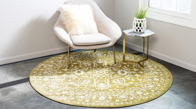 Light Green 8' x 8' New Classical Round Area Rug 70% Polypropylene & 30% Polyester Traditional Vintage Distressed Carpet for Interior Design Home Decor for Sale at Rug Engine