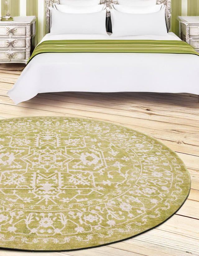 Light Green 6' 1 x 6' 1 New Classical Round Area Rug 70% Polypropylene & 30% Polyester Traditional Vintage Distressed Carpet for Interior Design Home Decor for Sale at Rug Engine