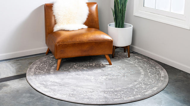 Light Gray 4' 1 x 4' 1 New Classical Round Area Rug 70% Polypropylene & 30% Polyester Traditional Vintage Distressed Carpet for Interior Design Home Decor for Sale at Rug Engine
