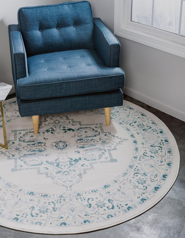 Beige 4' 1 x 4' 1 New Classical Round Area Rug 70% Polypropylene & 30% Polyester Traditional Vintage Distressed Carpet for Interior Design Home Decor for Sale at Rug Engine
